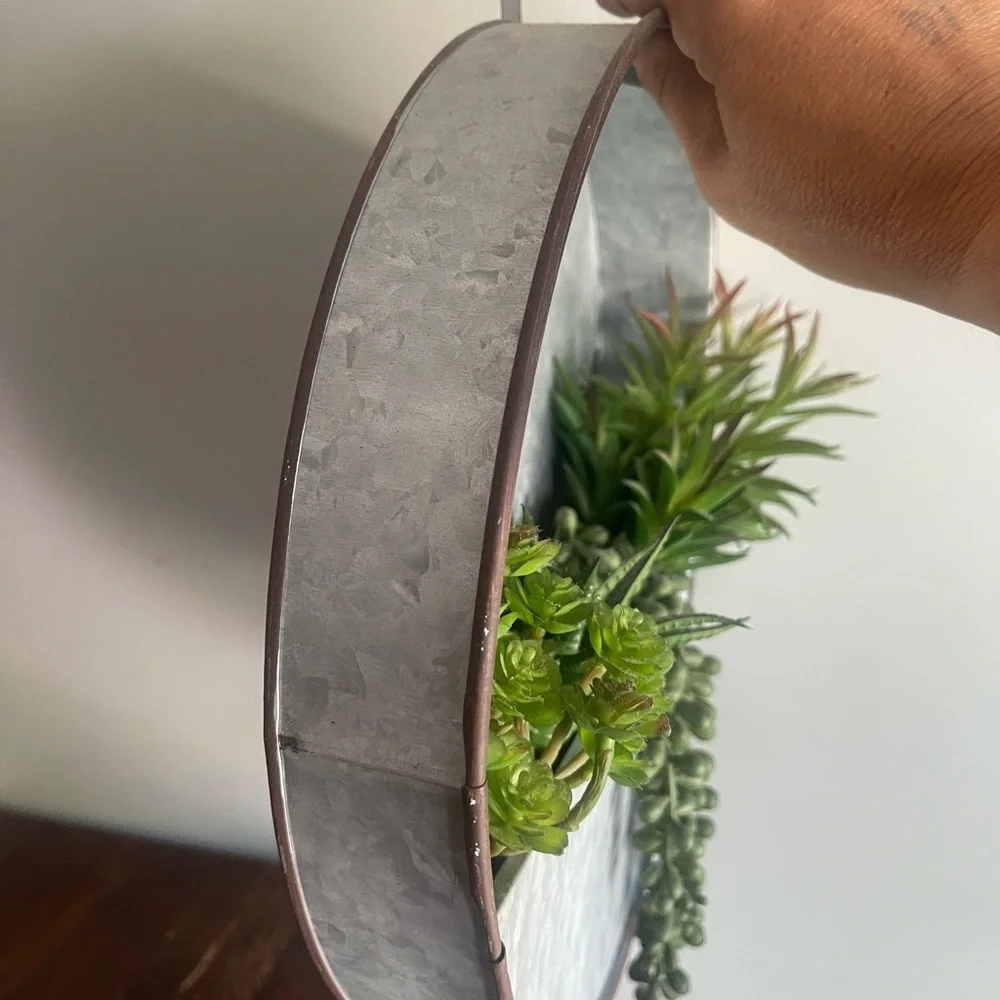 Galvanized Metal Wall Planter with Green Succulents